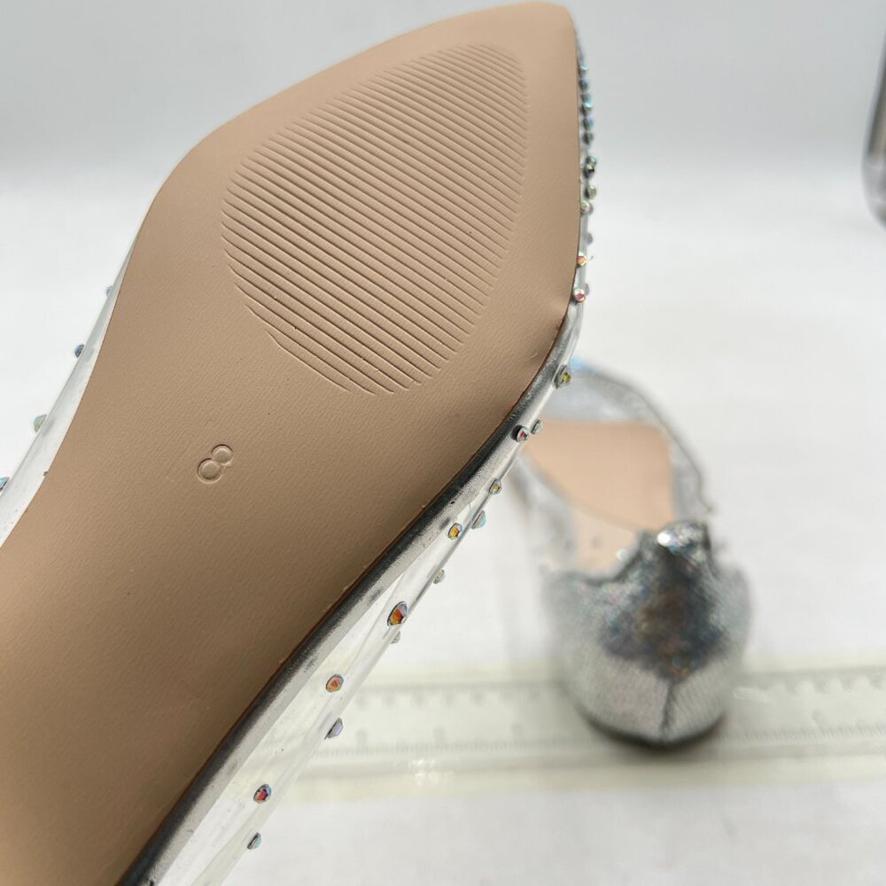 XYD Silver Sequins Rhinestones Studded Rivets Hidden Heels Slip On Ballet Flats - Picture 6 of 8